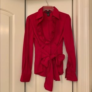 Red long sleeve blouse, sash tie waist